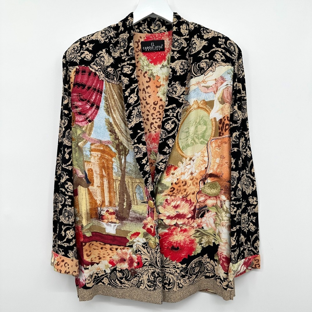 Vintage Carole Little Blazer Jacket Size 8 P Shoulder Pads Artsy Boho Maximalist